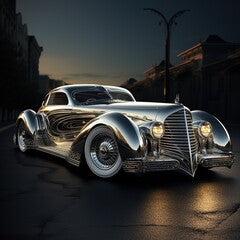 Photo silver classic car with nature background, AI generated image