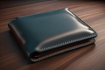 A leather wallet on a wooden background. ai generative