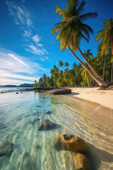 Tranquility on a Remote Island with Crystal-Clear Waters and Palm Trees. Solitude and Relaxation. wallpaper