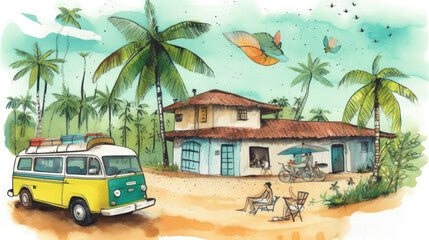 Travel illustration. Brazil Art, minimalism, romanticism, watercolors, pastels. Generative AI.