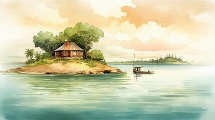 Travel illustration. Fuji island. Art, minimalism, romanticism, watercolors, pastels. Generative AI.