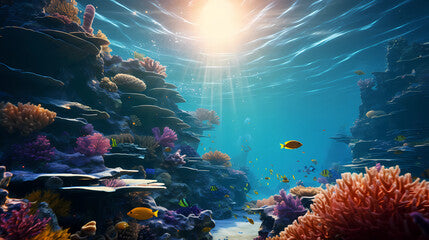 beautiful underwater scenery with various types of fish and coral reefs