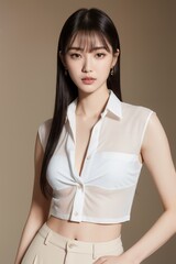 A beautiful young asian women with sheer button down