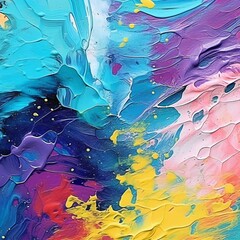 Abstract colorful oil painting on canvas. Oil paint texture with brush and palette knife strokes. Multi colored wallpaper. Macro close up acrylic background. Modern art concept. Generative ai