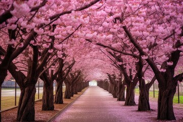 cherry blossom tunnel in a tranquil park