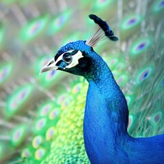 A colorful peacock with a blue and green tail