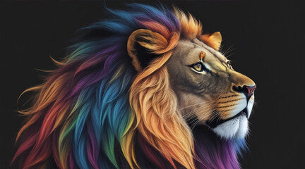 A colorful lion with a black background by Generative AI