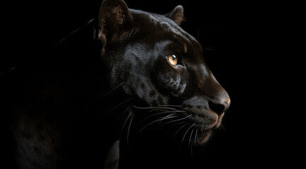 Black panther on a black background, created with Generative AI technology.