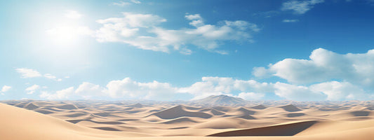 Beautiful Natural Landscape of Sand Dunes in the Derest in a sunny day behind a blue sky with clouds. Generative AI.
