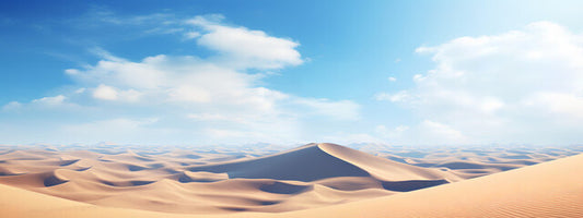 Beautiful Natural Landscape of Sand Dunes in the Derest in a sunny day behind a blue sky with clouds. Generative AI.