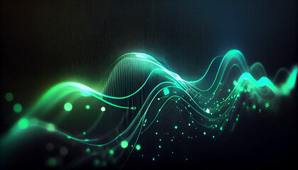 abstract futuristic background with green blue glowing neon moving high speed wave lines and bokeh lights. Data transfer concept Fantastic wallpaper, Ai generated image