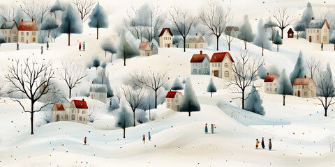 Cozy winter park watercolor illustration