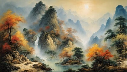 Mountains and forest Chinese traditional painting