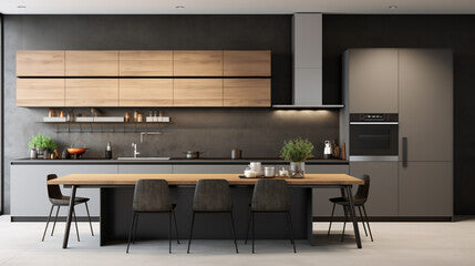 3d render of a modern contemporary minimalist kitchen