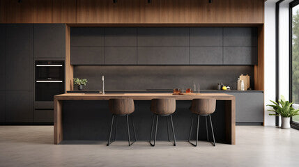 3d render of a modern contemporary minimalist kitchen
