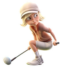3D digital render of a female golf player isolated on white background