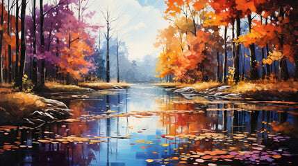 Autumn Bliss, A Vibrant Forest Portrait in Oil Painting Style