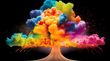 . This artwork merges the intense visual impact of a nuclear explosion with the joyful and inclusive symbolism of a rainbow.