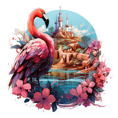 A captivating flamingo t-shirt design set in a fantastical underwater kingdom, Generative Ai