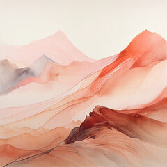 Abstract Mountain Artwork in Peach and Salmon Tones Inspired by Fluid Ink Paintings