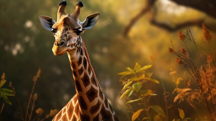 A breathtaking shot of a giraffe his natural habitat, showcasing his majestic beauty and strength.