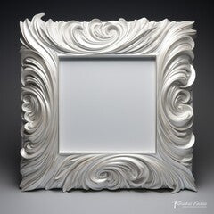 3d render. Luxury metal frame with ornament on black wall. Decorative frame for paintings, mirrors or photo.