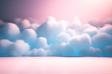 3D cotton clouds lying on floor. Stage for presentation of your product.