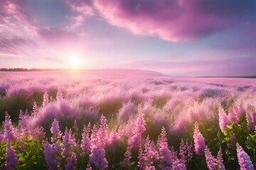 clouds over pink lavender field