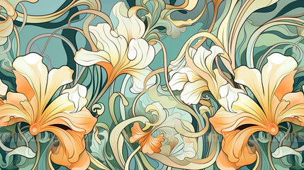Background with decorative flowers art nouveau style, vintage old art nouveau style wallpaper idea