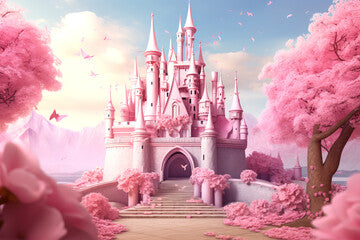 beautiful pink castle on background