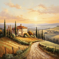 Countryside House at Sunset Painting - Beautiful Rural Landscape, Italian style painting