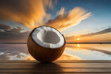 A close-up of a fresh coconut