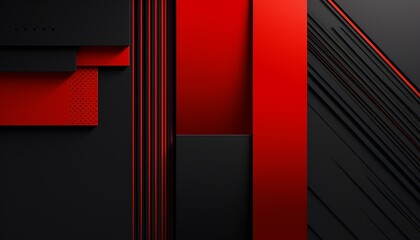 3D abstract black and red dimension geometric pattern background, contemporary design art line shapes.