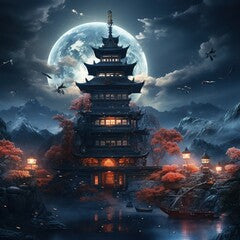 abstract pagoda building background. AI generated image