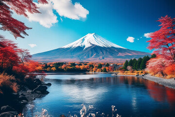 Fuji Mountain in coloful travel season in Japan.