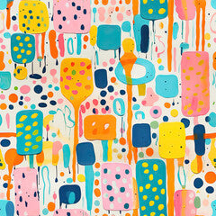 Seamless pattern pretty acrylic painting inspired neo fauvism circus tiles in bright pastel colors created with Generative AI Technology