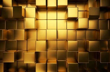 Abstract geometric golden blocks wall. Generate Ai