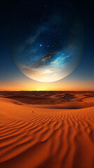 A barren planet in the midst of a vast desert landscape