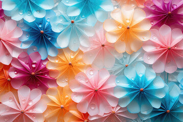 Background of paper multicolored bright flowers