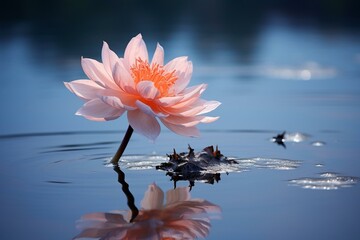 a beautiful flower floating on the river. Generative AI