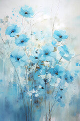 Thick brush strokes impressionistic small blue flowers background poster decorative painting