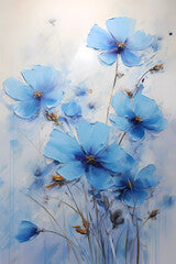 Thick brush strokes impressionistic small blue flowers background poster decorative painting