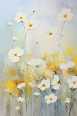 Thick brush strokes impressionistic small yellow flowers background poster decorative painting