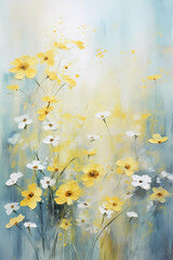 Thick brush strokes impressionistic small yellow flowers background poster decorative painting