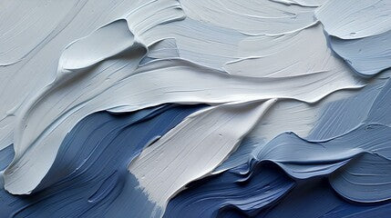 Blue-white paint texture, abstract background. Oil painting on canvas. A fragment of a work of art, brush strokes of paint. Oil paint stains.