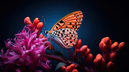 A beautiful butterfly on pink flowers.