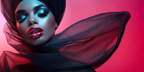 African american lady with perfect glamorous make up and glossy red lips