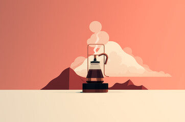 Art coffee maker on a background of mountains