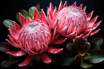 Beautiful pink protea flowers close up