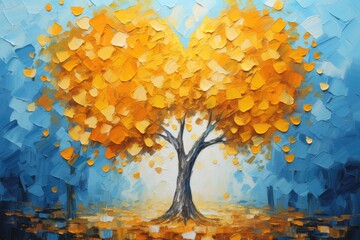 A vibrant autumn tree with yellow leaves